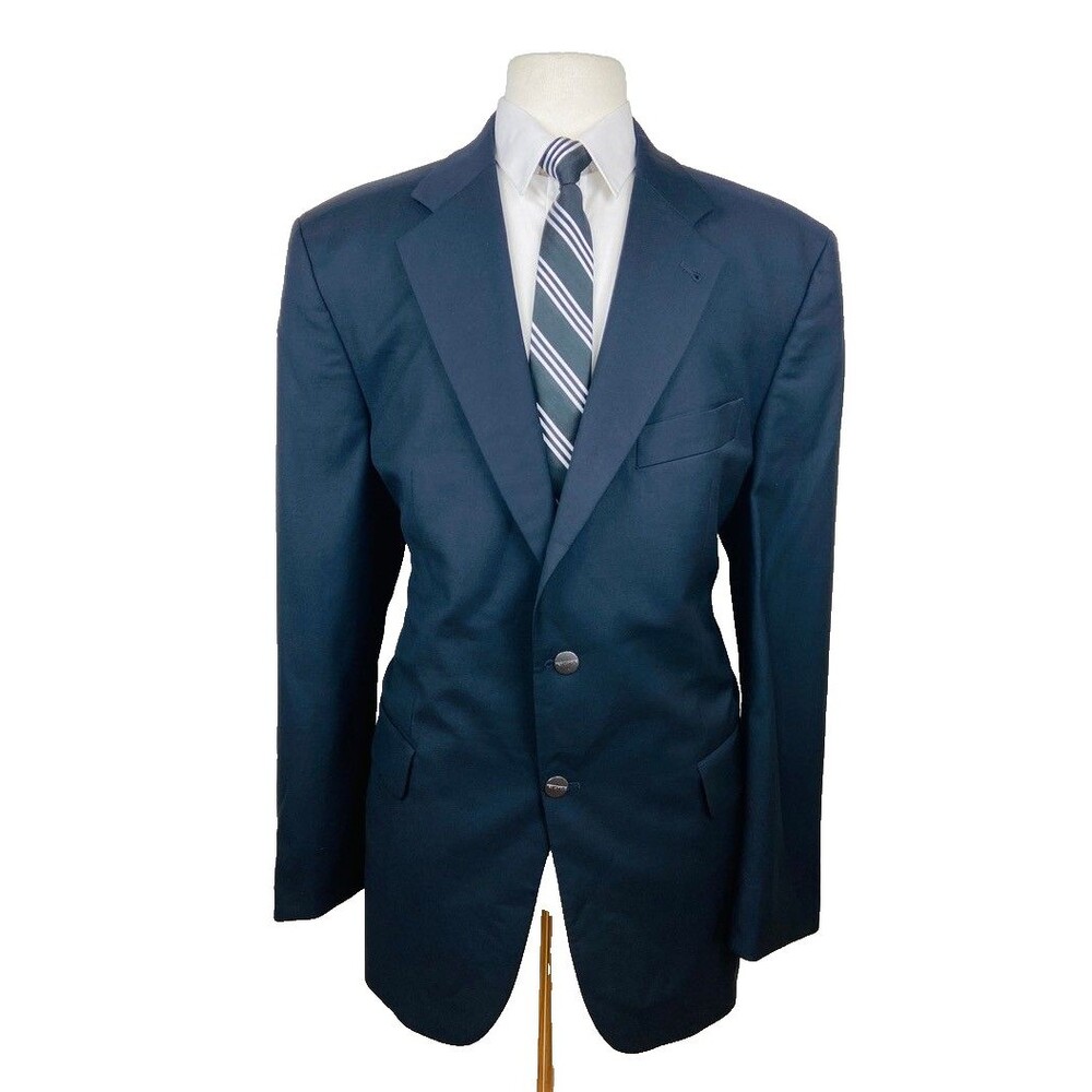TED LAPIDUS MENS 46R BLACK WOOL METAL BUTTON BLAZER SPORT COAT SUIT JACKET